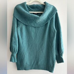 Express Teal Cowlneck Balloon Sleeve Sweater, Size Large